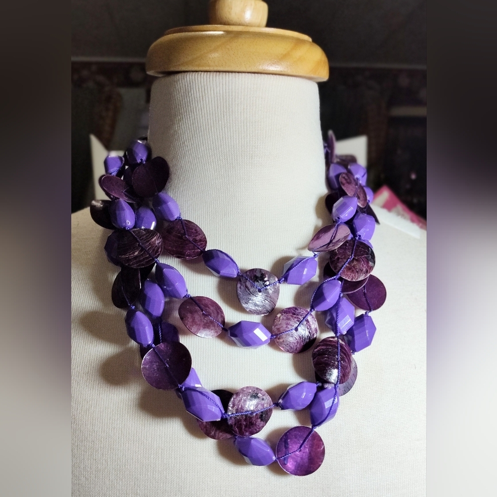 Purple Layered Milti Shade Shell Necklace